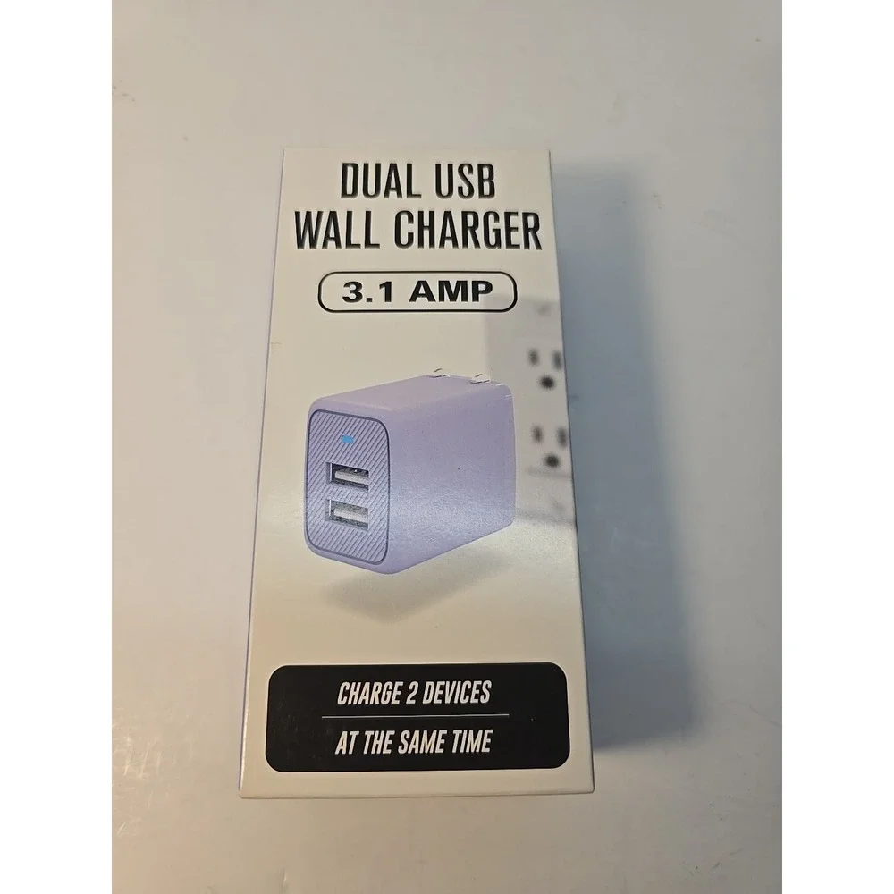 Dual USB Wall Charger 3.1 AMP Dual Ports -‎ Lavendar/Light Purple - NIB